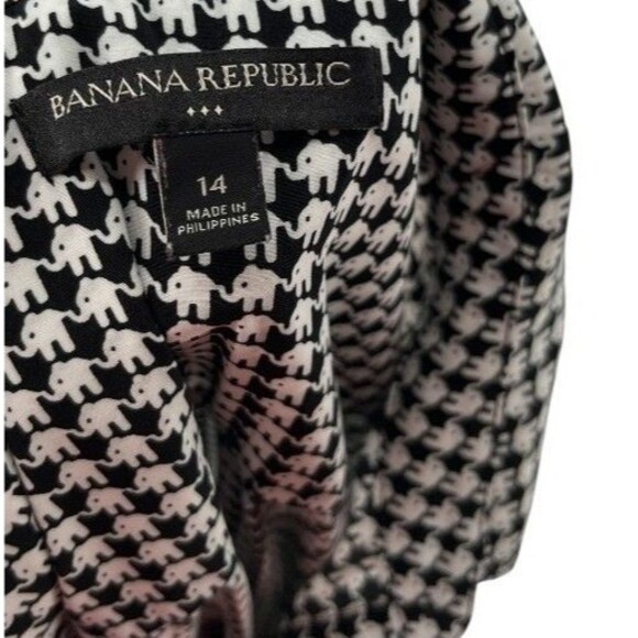 Banana Republic Dress Women's Size 14 Black White Elephant Pattern Button Up - Picture 5 of 6